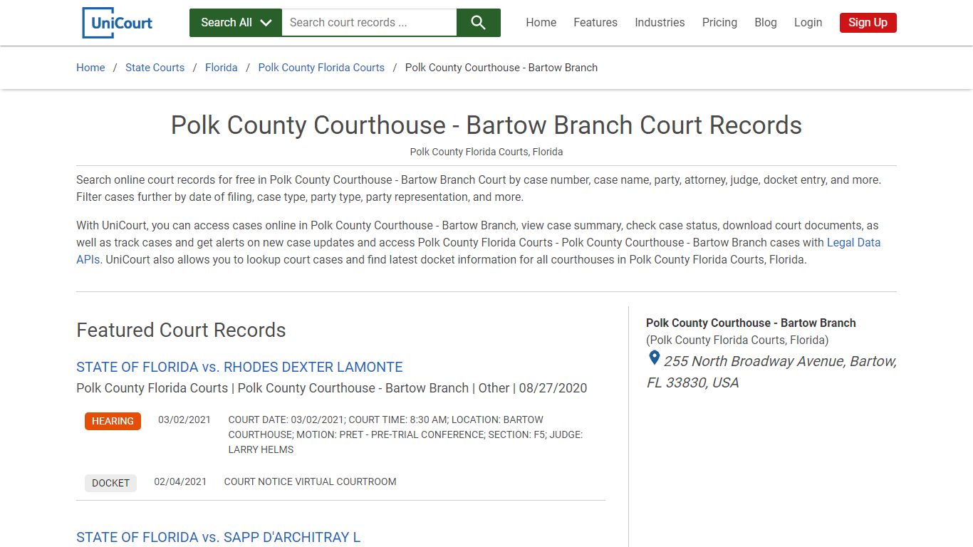 Polk County Courthouse - Bartow Branch Court Records