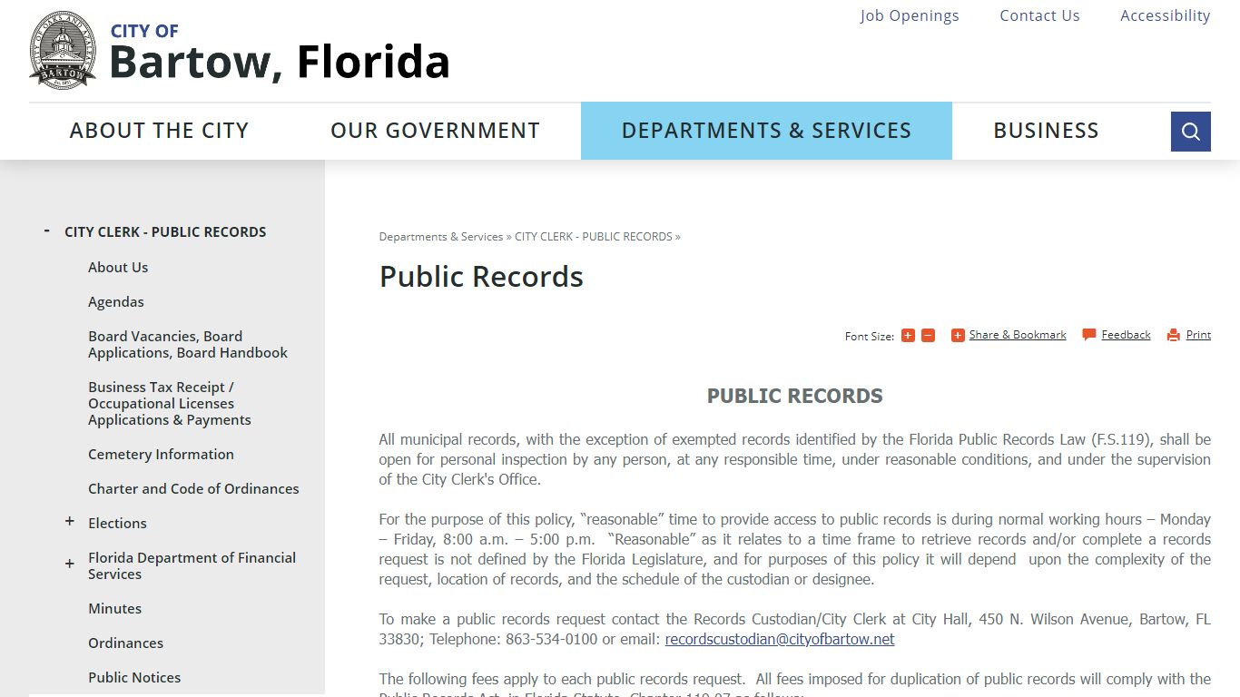 Public Records | Bartow, FL - City of Bartow